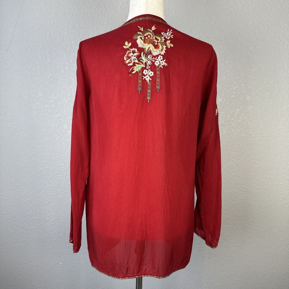Johnny Was Scoop Neck Long Sleeve Floral Embroidered Tunic Top Shirt Size S Red - Picture 7 of 11